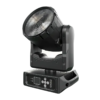 A black IP20 150W Moving Mac One, a motorized stage spotlight with a large lens, mounted on a rectangular base that features control buttons, a small display screen, and various input/output ports.
