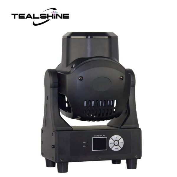 The black IP20 150W Led Beam Wash Moving Head Light, featuring a digital control panel and front-facing buttons, is displayed against a white background. This stage fixture includes a vented casing and a rotating head for adjustable light direction.