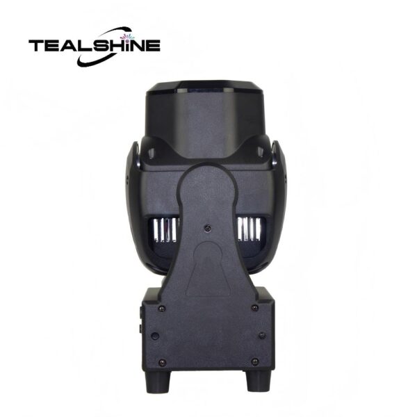 An IP20 150W Led Beam Wash Moving Head Light is shown against a white background, featuring the TEALSHINE logo in the top left corner. The fixture is photographed from the back, highlighting its vents and structural details.