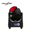 A black IP20 150W Led Beam Wash Moving Head Light with a glowing red lens, control buttons, and an LCD display showing 000 on its front panel. The Tealshine logo appears in the top left corner.