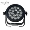 IP65 Led18x18W Par Can Light features a round black housing with 18 circular bulbs arranged in a ring pattern, mounted on an adjustable bracket. This versatile LED stage light is perfect for creating dynamic lighting effects at any event. The TEALSHINE logo is displayed in the top left corner.