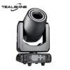 A black IP20 200W Module LED Moving Head Spot Light with Dual Ring Effect featuring a digital display and control buttons on the base, showcasing advanced moving head spot light technology. The Tealshine logo is displayed in the top left corner against a white background.