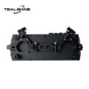 IP65 Mini 1176 Moving Strobe Lights mechanical assembly, shown from above on a white background, features a black design with clamps, springs, and adjustment knobs. The TEALSHINE label appears in the top left corner, and the components are characteristic of moving strobe light assemblies.